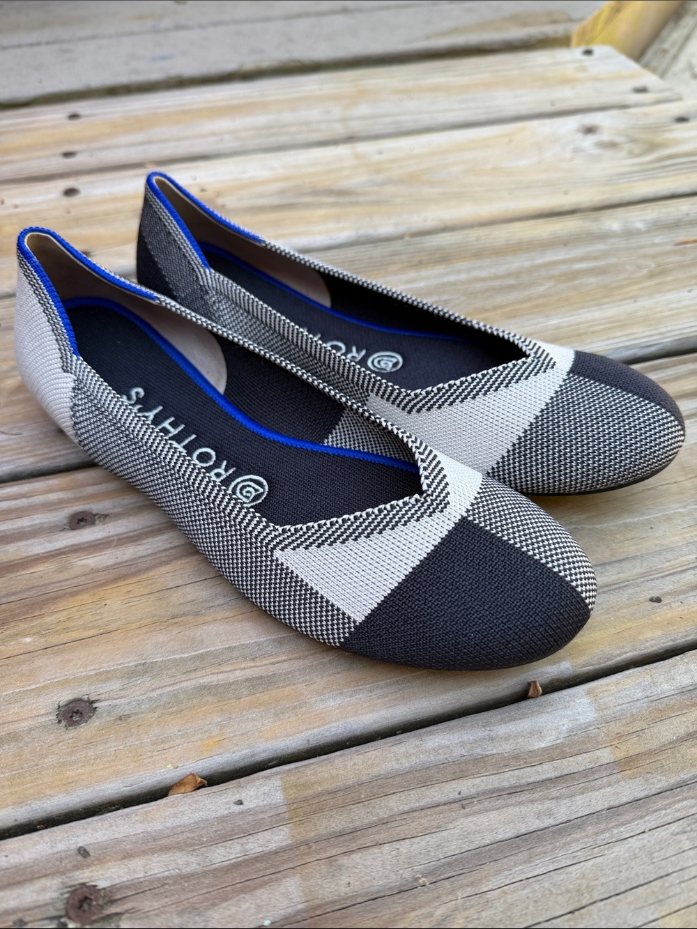 NWOB Rothy’s Black Checkered Plaid Round Toe Comfort Ballet Flats Womens Size 8